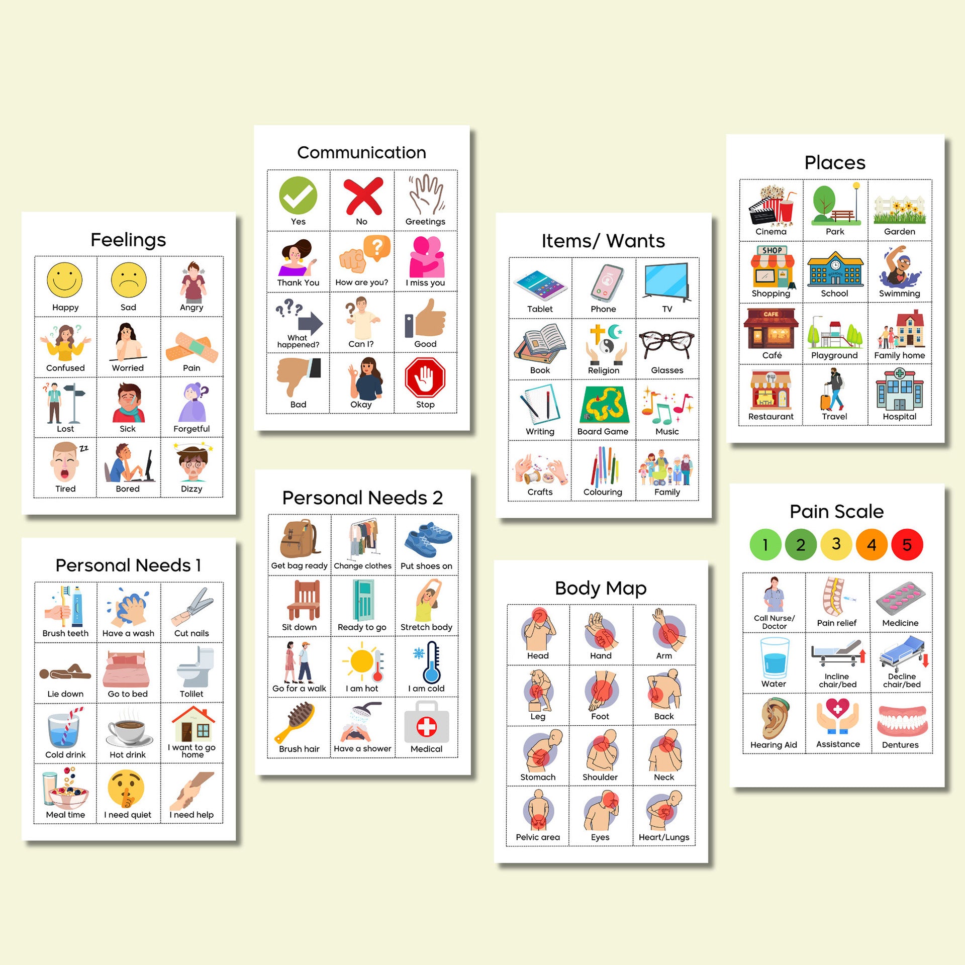 Special needs elderly hospital, adult autistic children, nurse nonverbal communication, visual board, chart, poster