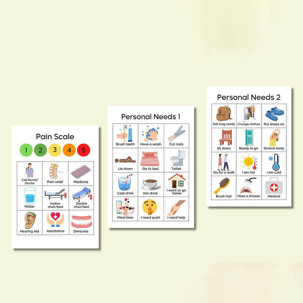 Special needs elderly hospital, adult autistic children, nurse nonverbal communication, visual board, chart, poster