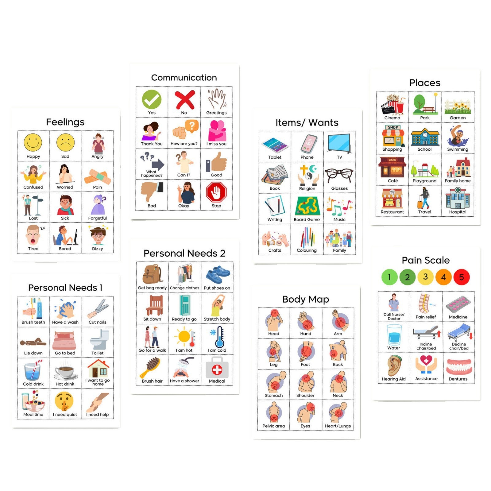 Special needs elderly hospital, adult autistic children, nurse nonverbal communication, visual board, chart, poster