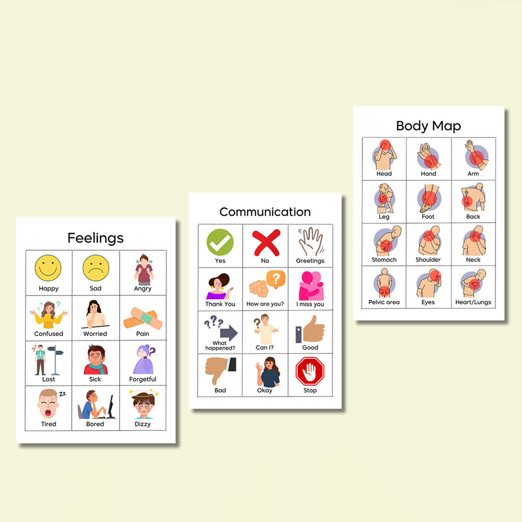 Special needs elderly hospital, adult autistic children, nurse nonverbal communication, visual board, chart, poster