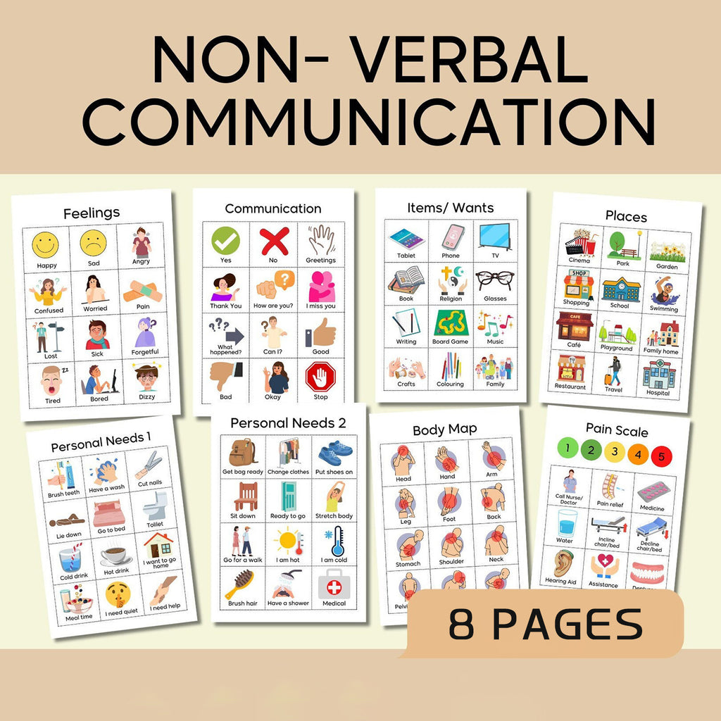 Special needs elderly hospital, adult autistic children, nurse nonverbal communication, visual board, chart, poster